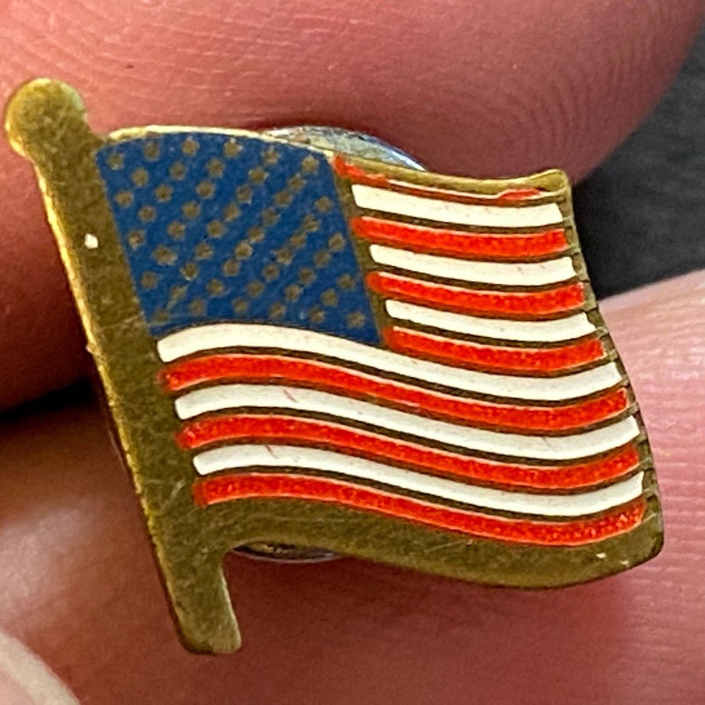 American Flag Enameled Lapel Pin Vintage Small 9mm x 11mm w/ Wear