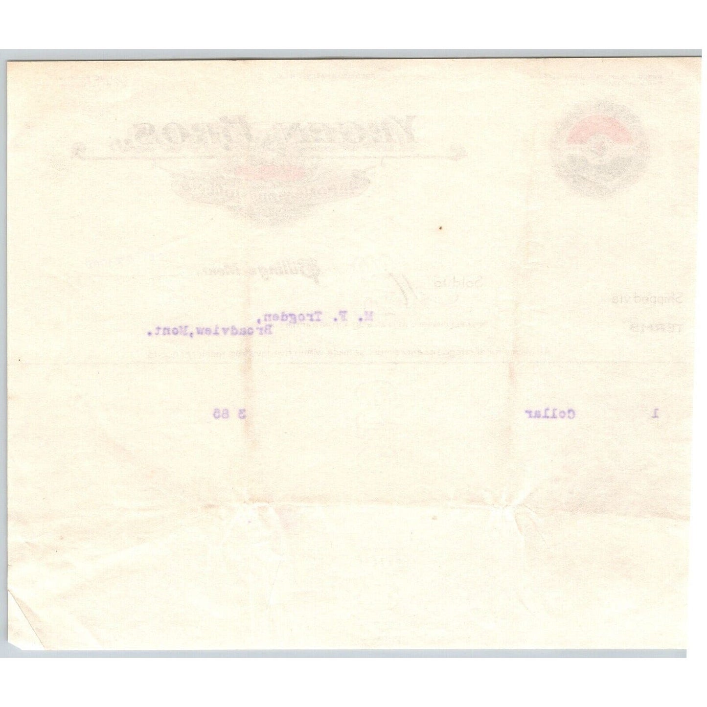 Billings, MT Yegen Bros.* Importers Jobbers Sept. 1909 Billhead Scarce