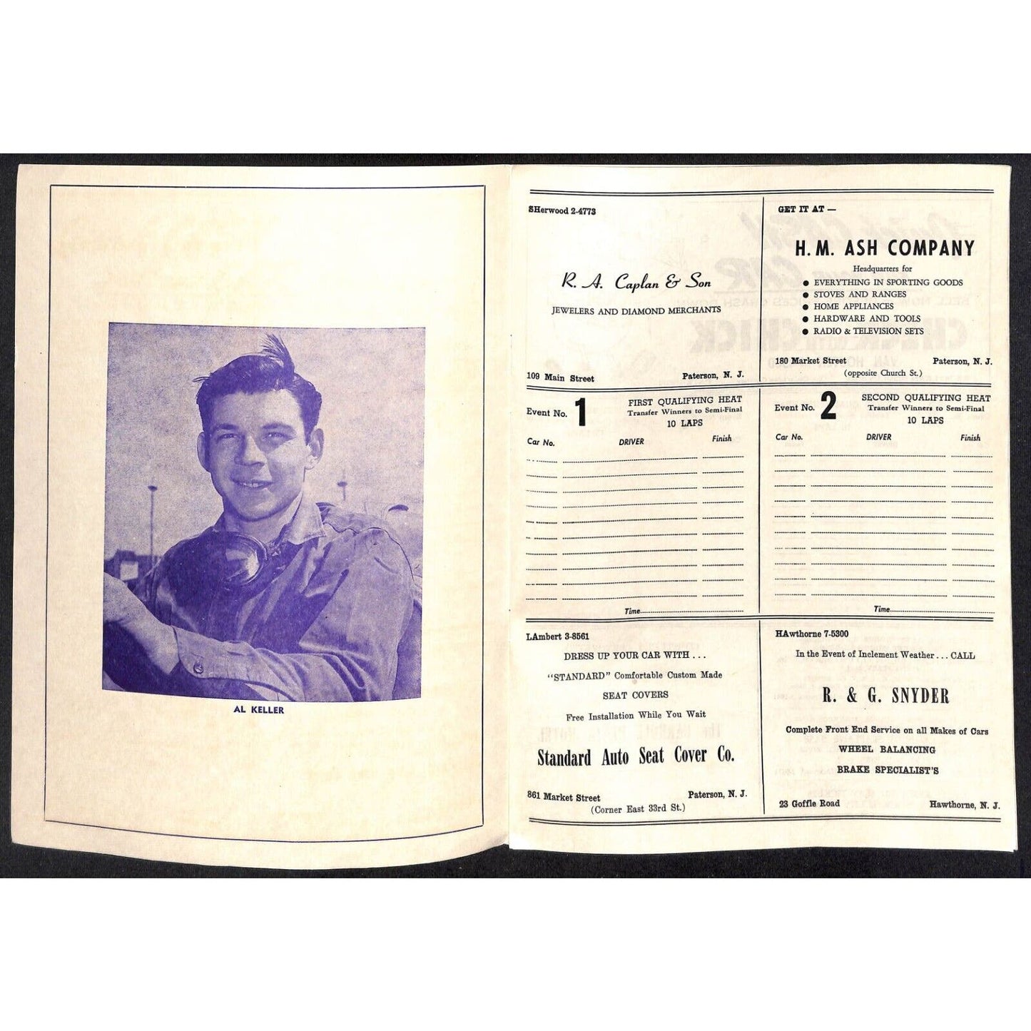 Hinchliffe Stadium ? Auto Racing Program Midget Car Al Duris Paul Russo Scarce