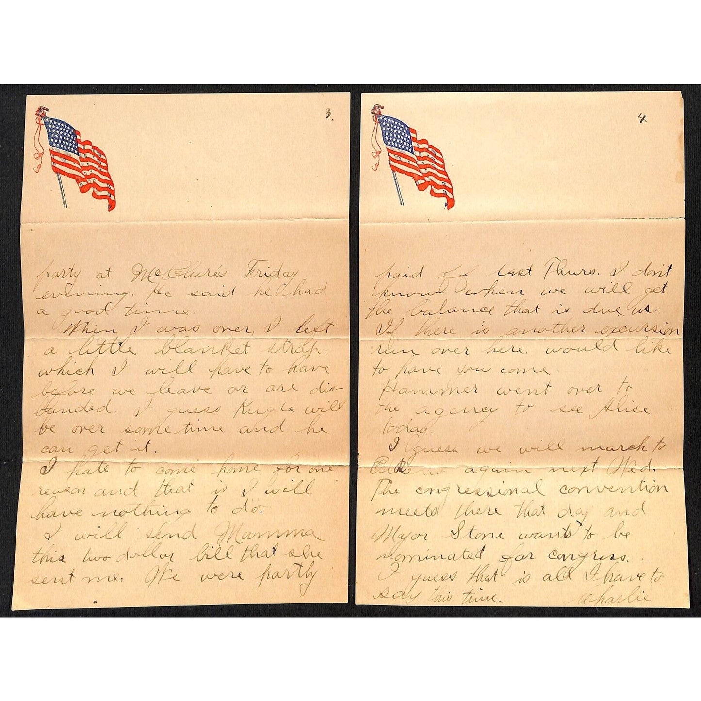 1898 4pp ALS Letter w/ American Flag Header Art - Fort Reno Oklahoma Territory