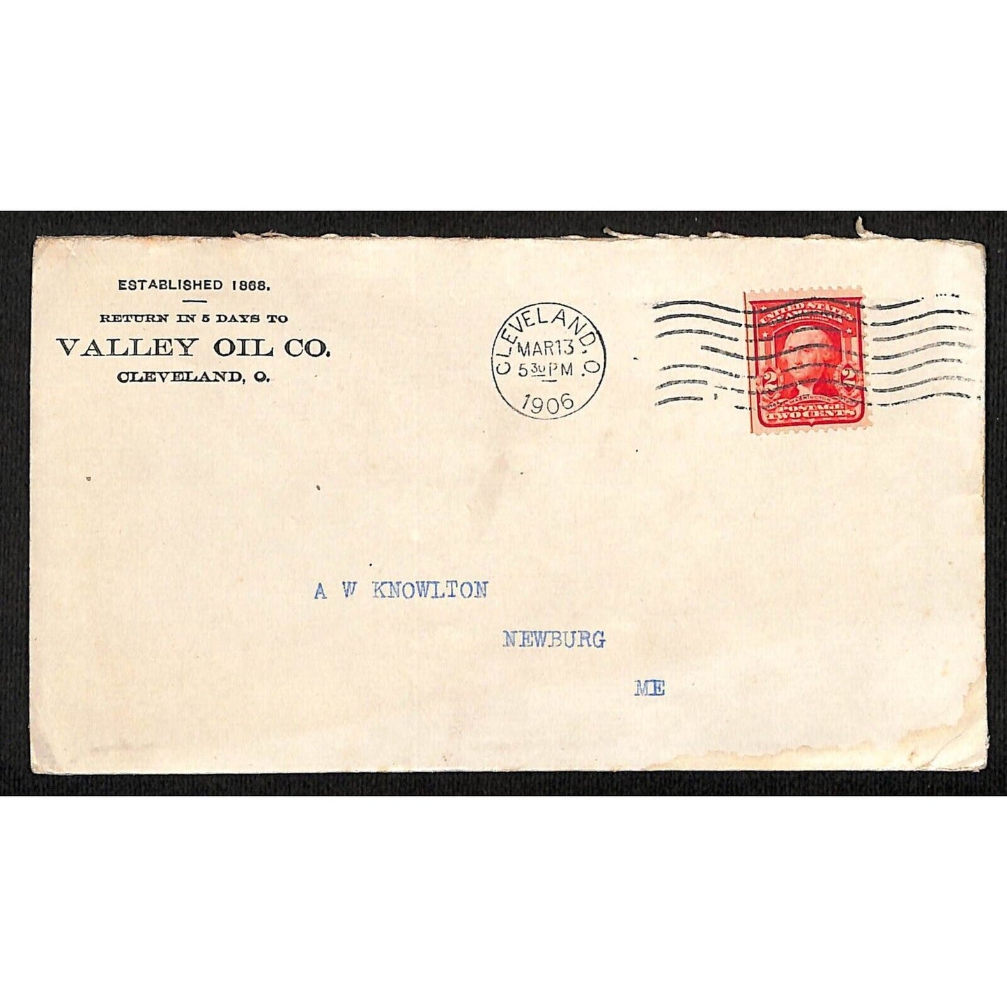 Cleveland, OH Valley Oil Co. 1906 Advertising Cover Envelope