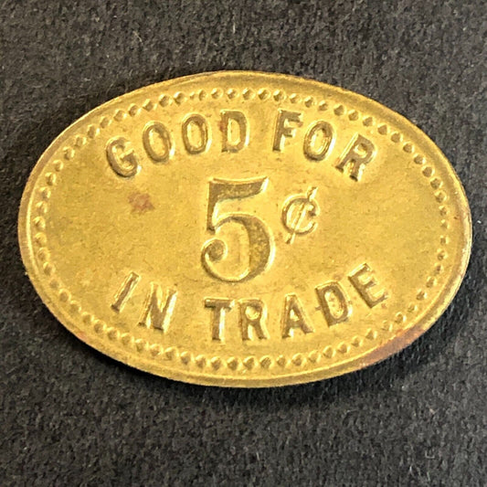 "B.B." Oval Brass Good for 5c Trade Token Maverick Scarce VGC 18mm x 26mm