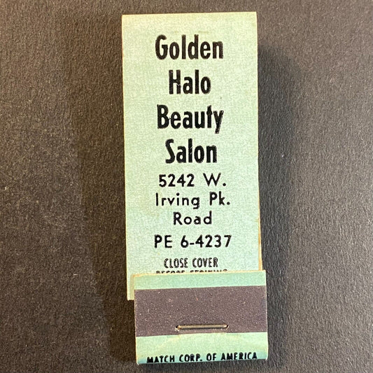 Golden Halo Beauty Salon Full Slim 10-Strike Matchbook c1950's-60's - VGC
