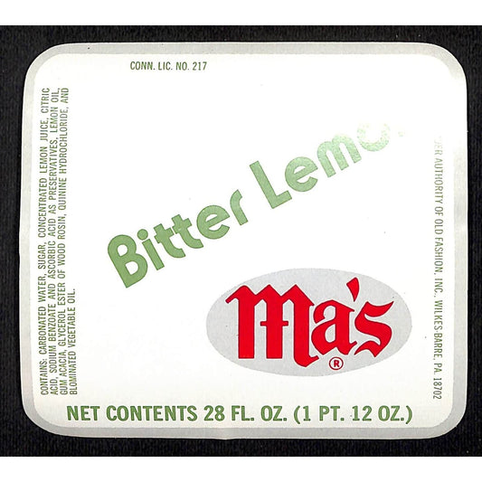 Ma's Bitter Lemon Soda Paper Label c1970's-80's
