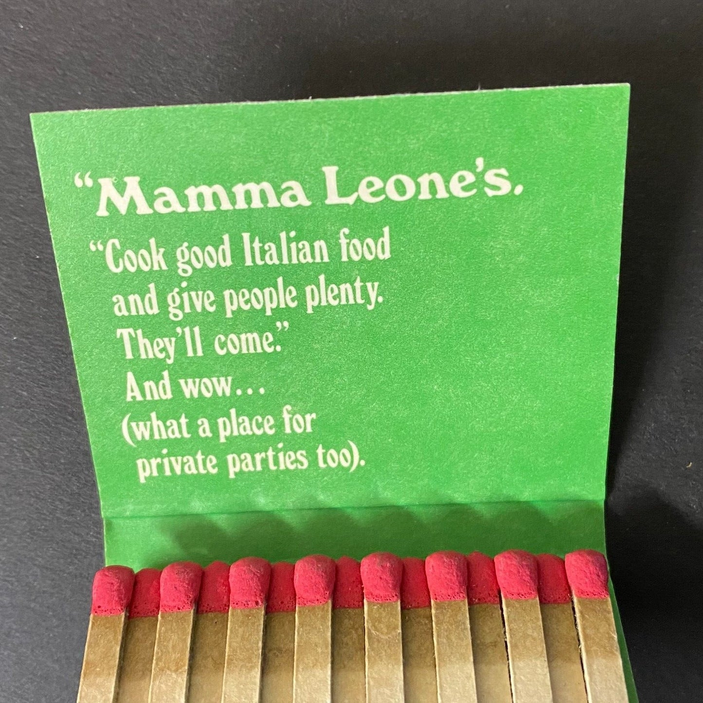 Mamma Leone's Restaurant NY Boston Full Matchbook c1974 VGC