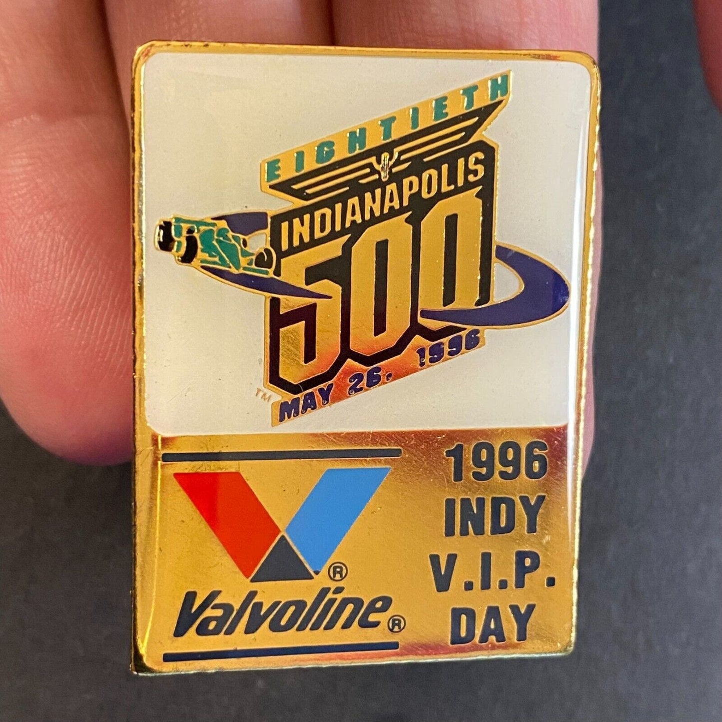 1996 Indy 500 Valvoline Racing VIP Day Enameled Lapel Pin 38mm VGC Scarce