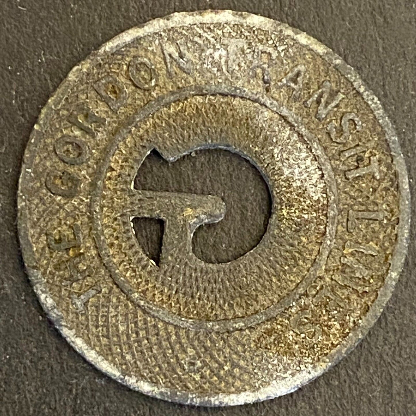 The Gordon Transit Lines G/F Pittsburgh Frontenac Zinc Transit Token c1943 23mm