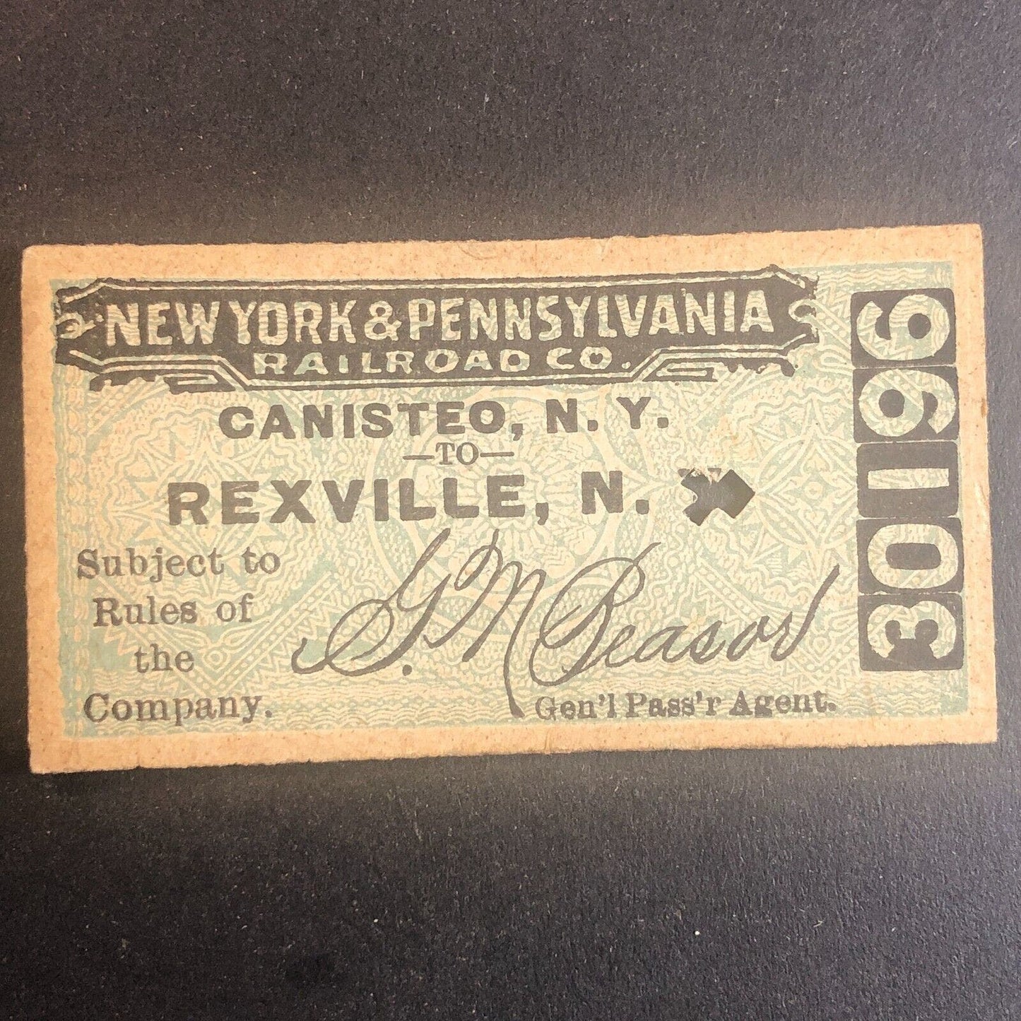 New York & Pennsylvania Railroad July 3 1917 Rexville, NY Ticket #30196