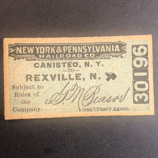 New York & Pennsylvania Railroad July 3 1917 Rexville, NY Ticket #30196