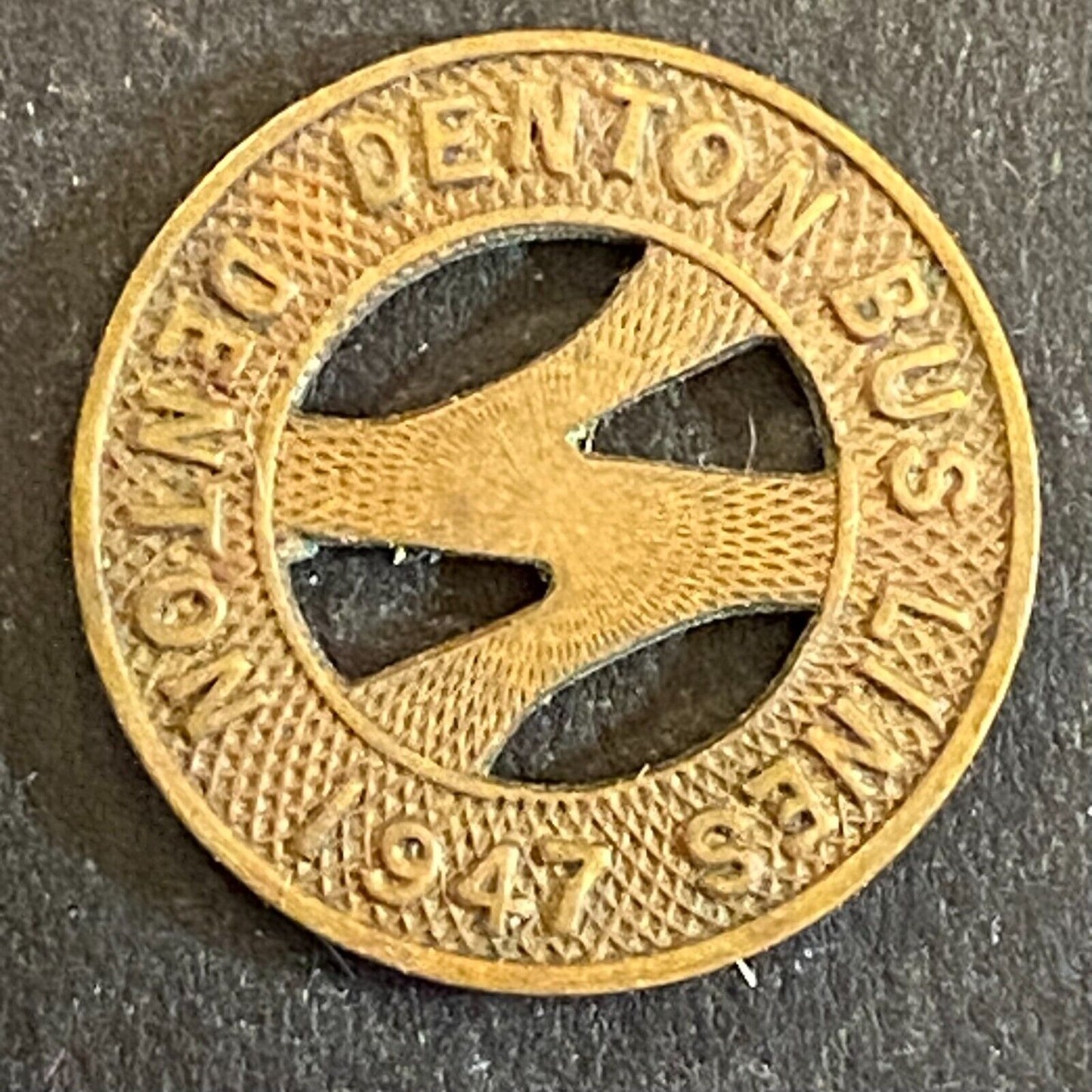 Denton Bus Lines Texas Brass G/F One Fare Transit Token "N" 16.4mm 1947