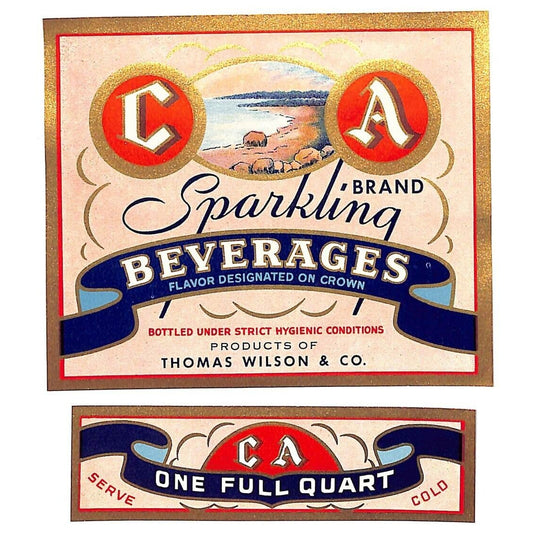 CA Brand Sparkling Beverages Soda Label Set Thomas Wilson & Co. c1940's
