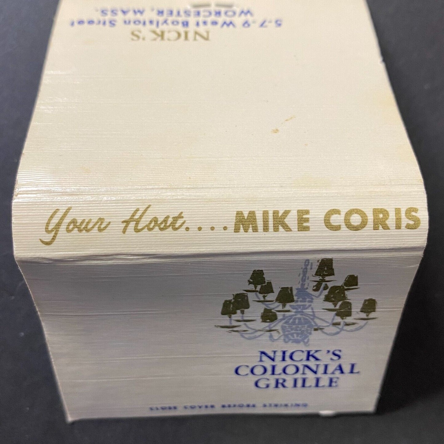 Nick's Colonial Grille Worcester, MA Full Matchbook Mike Coris VGC c1960's -74