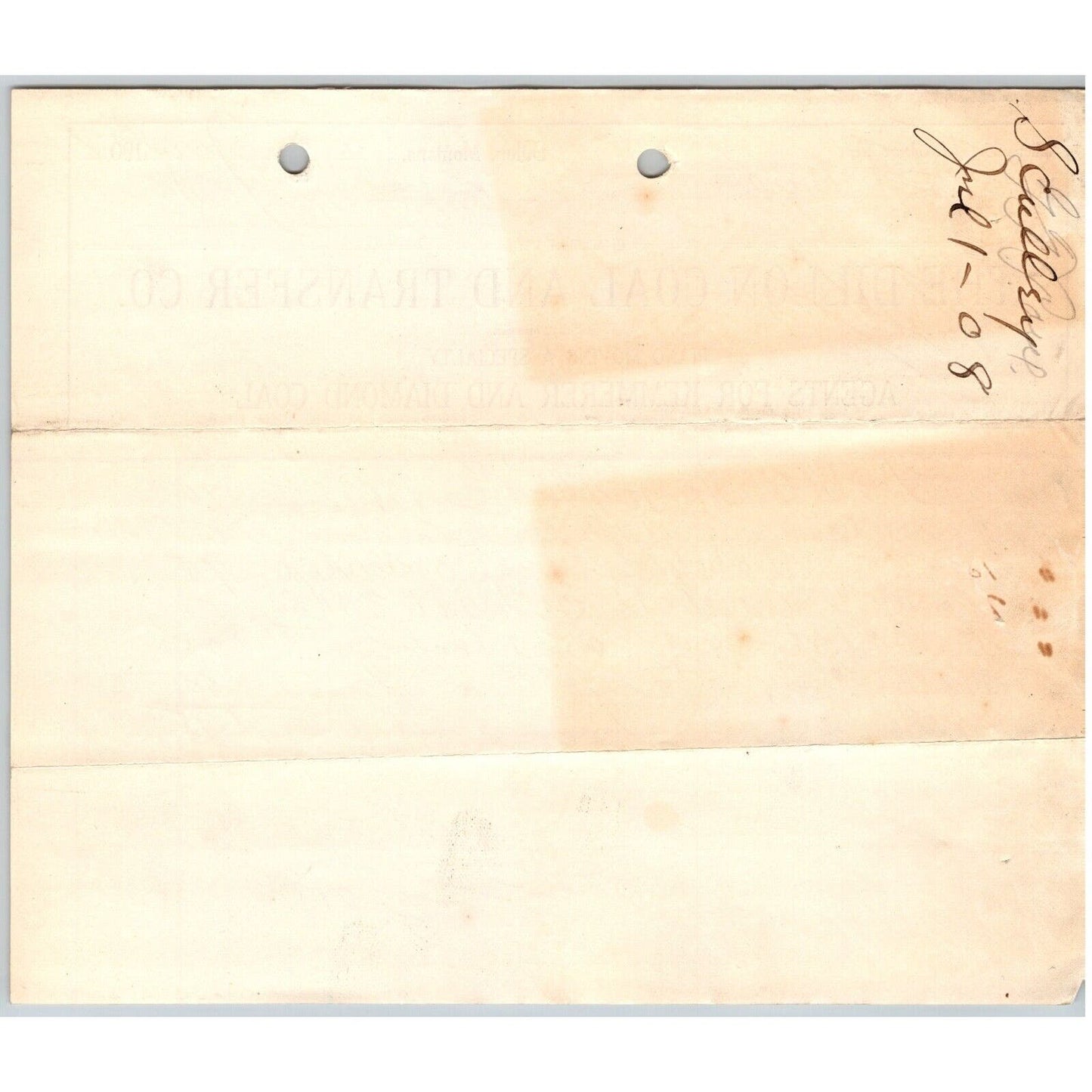 Dillon, MT Dillon Coal & Transfer Co Ice Wood July 1908 Billhead G.T. Paul*