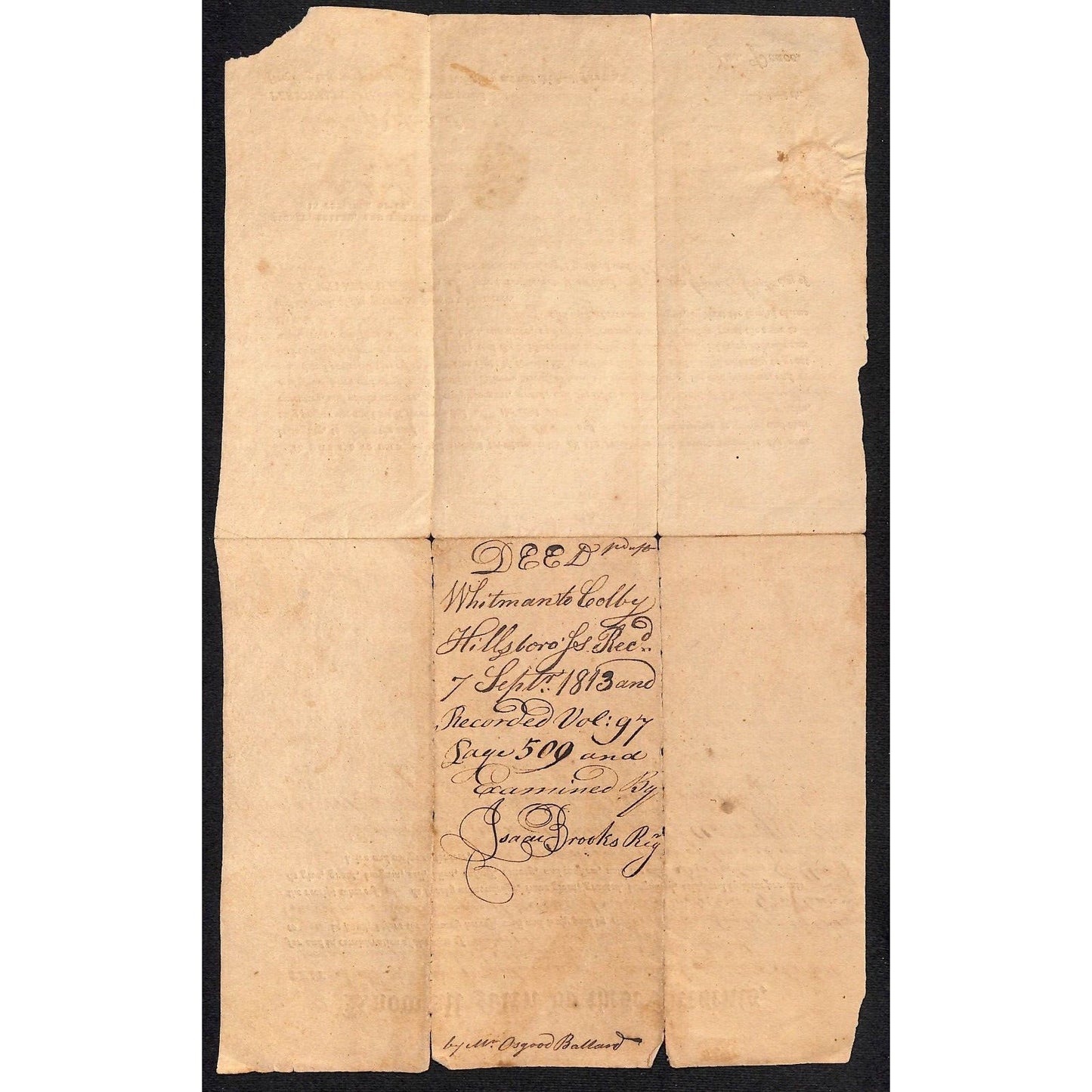 1813 Boston, MA Forty Acre Deed Document - Thomas Whitman to Nicholus Colby
