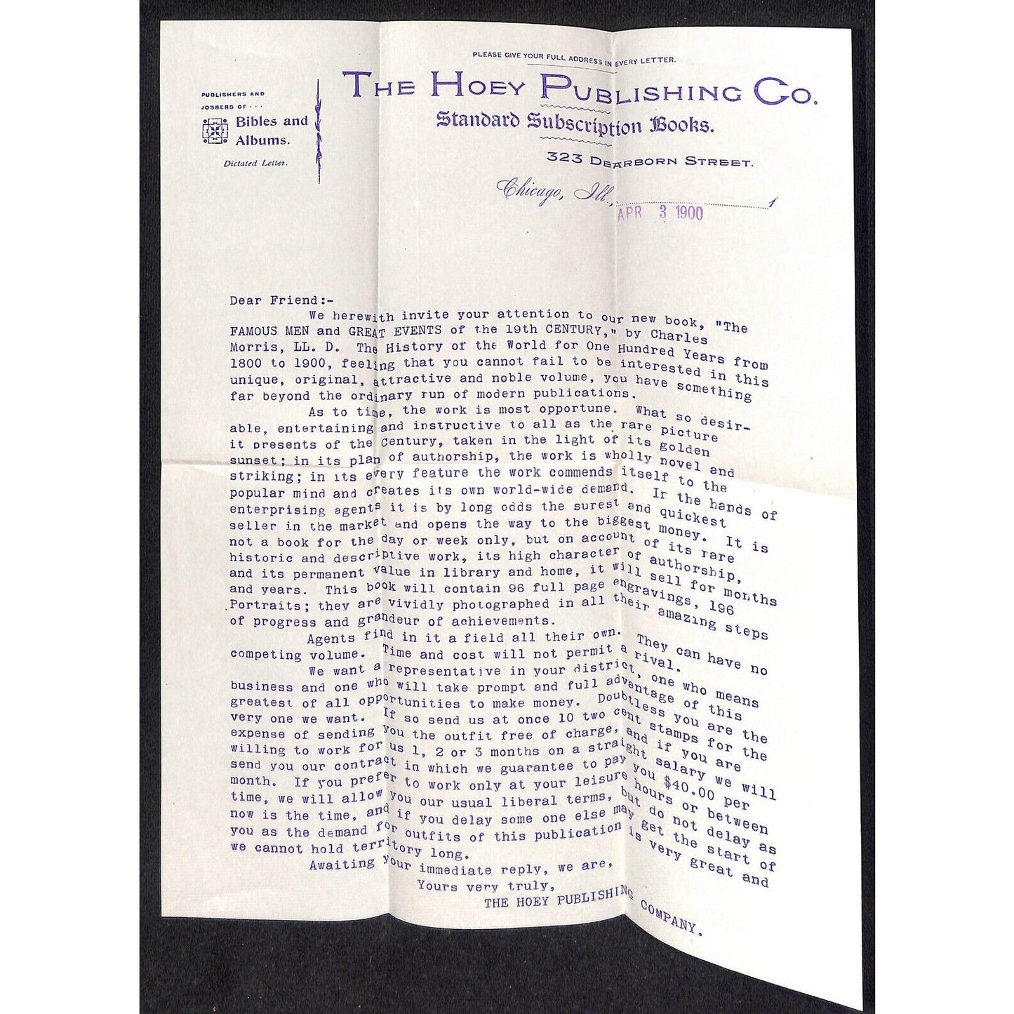 1900 Hoey Publishing Chicago "History of the World One Hundred Years" Sheet ++