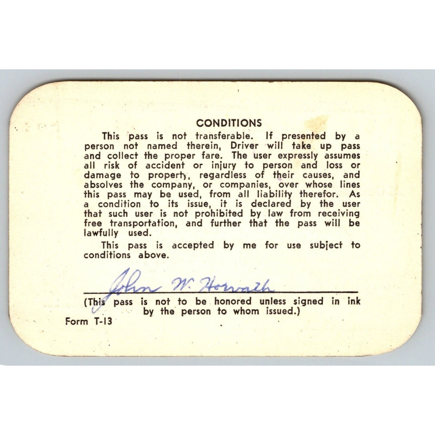 Greyhound Lines of Canada 1965 Annual / Yearly Bus Pass #531