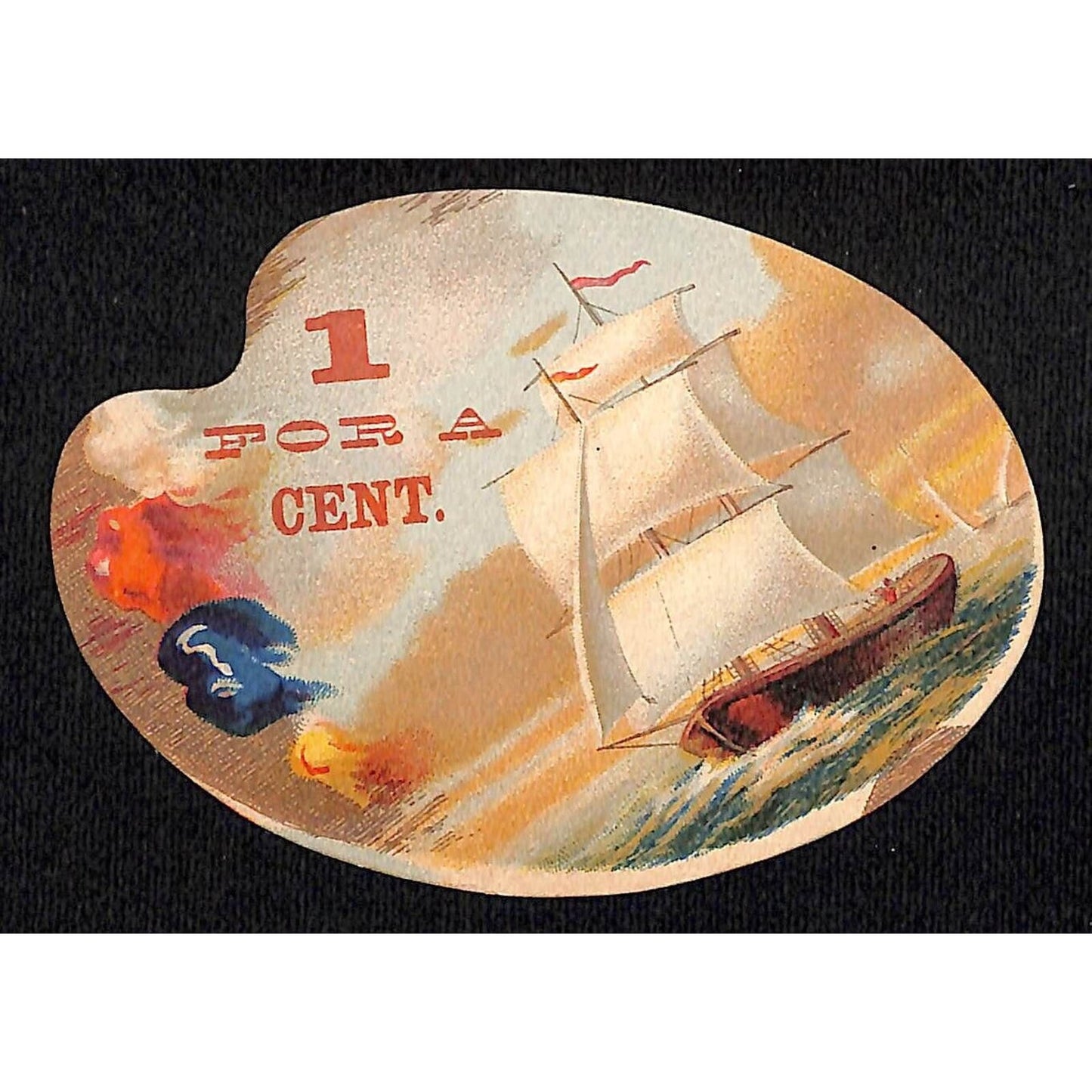 Artist Palette Shaped Salesman's Sample Victorian Trade Card Ship at Sea VGC