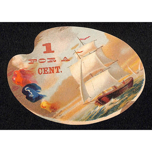 Artist Palette Shaped Salesman's Sample Victorian Trade Card Ship at Sea VGC