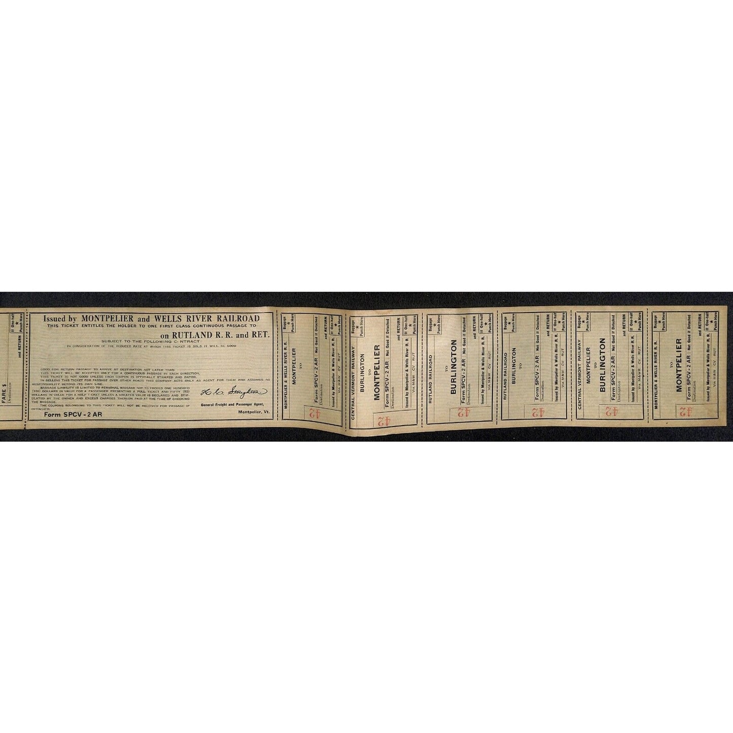 Montpelier and Wells River Railroad Unused First Class Ticket Scarce c1941