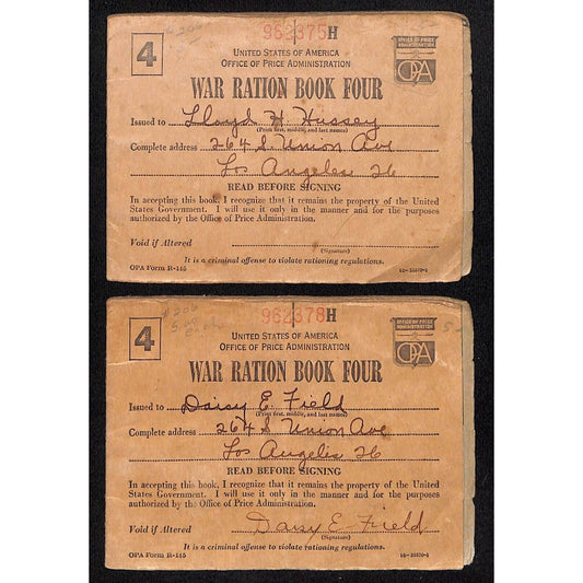 2 WWII OPA War Ration Book 4 Home Front w/ Some Stamps