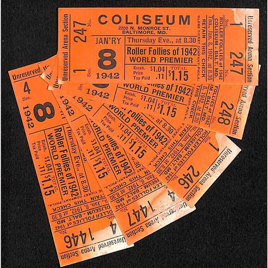 Baltimore Coliseum Group of 5 "Roller Follies of 1942 World Premier" Tickets