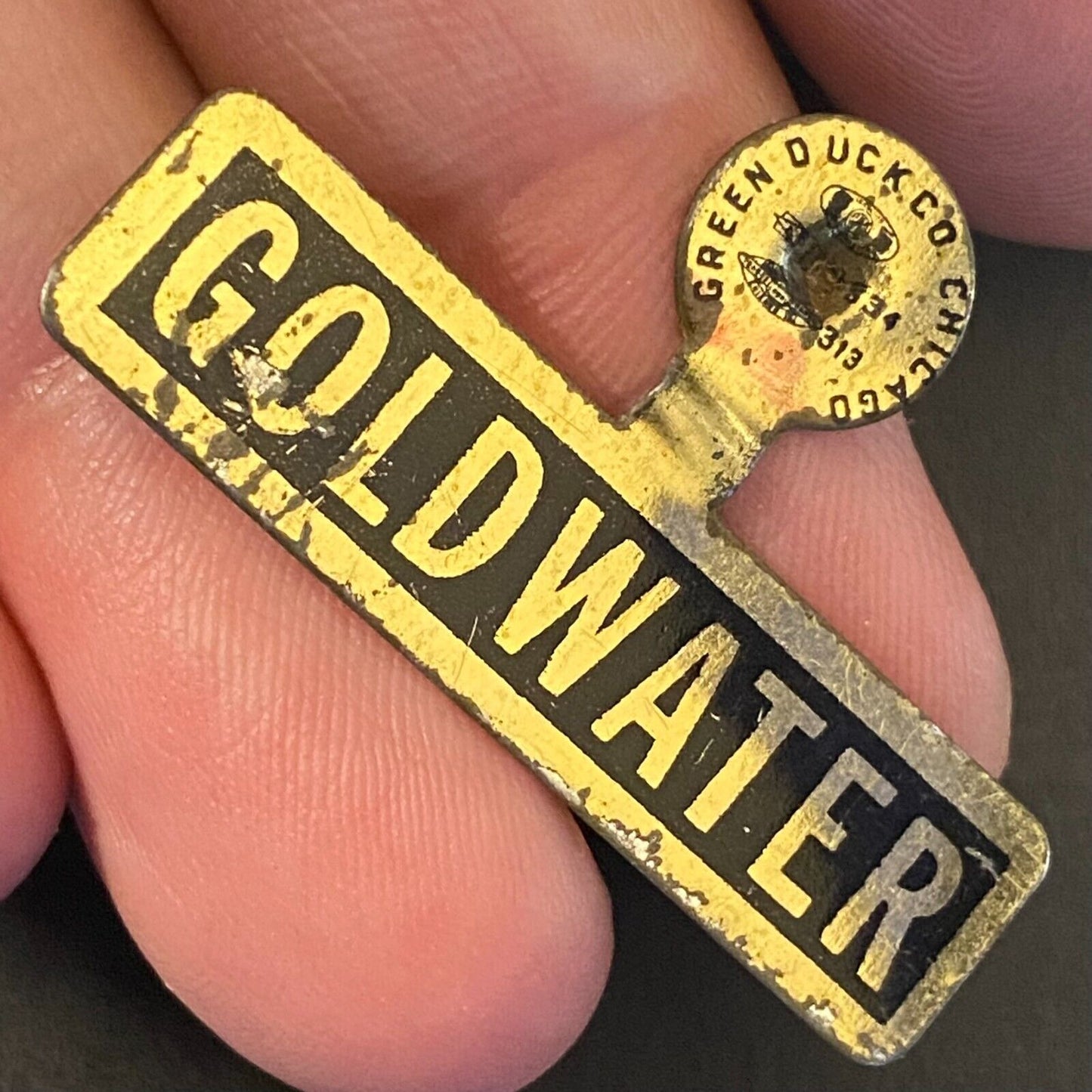 "Goldwater" Election Campaign Steel Gold Tone Fold Over Pin Small 1 1/4"