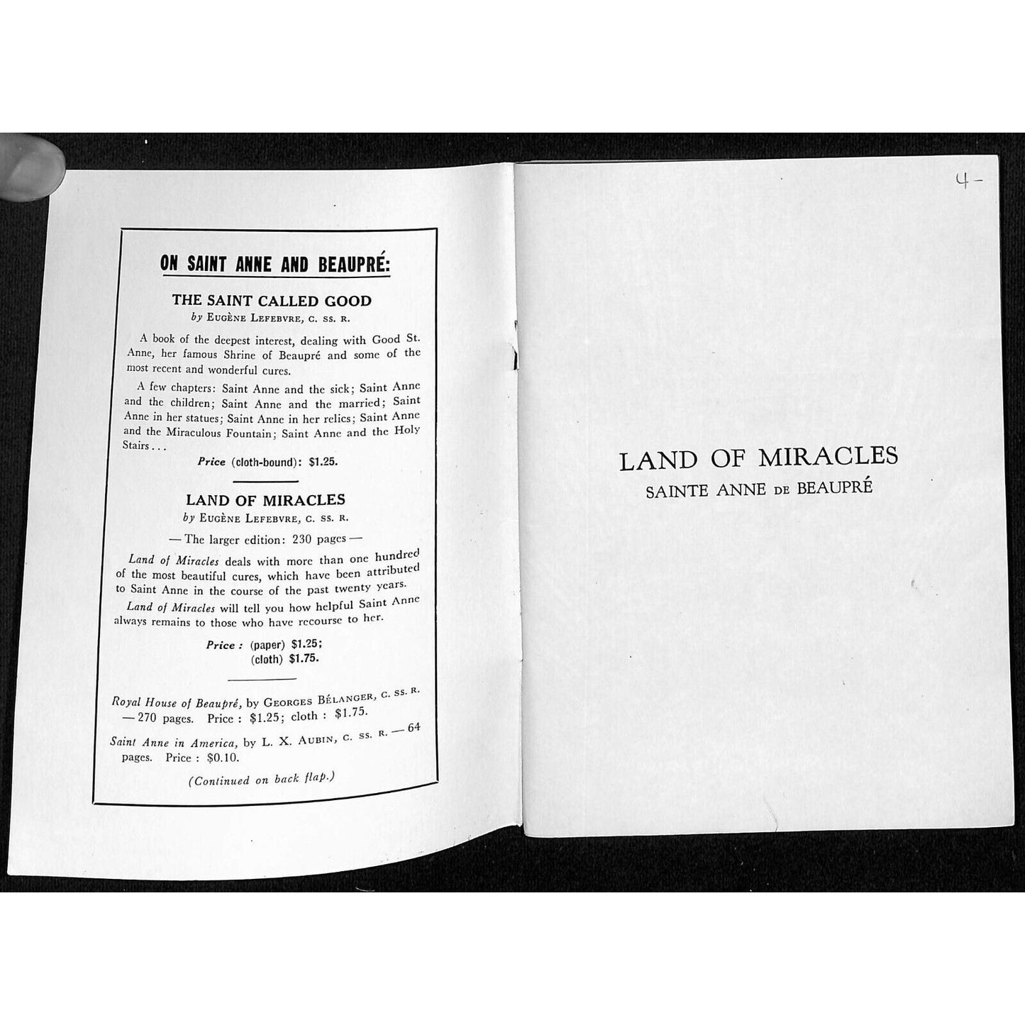 Eugene Lefebvre Sainte Anne de Beaupre "Land of Miracles" Booklet 96+pp c1951