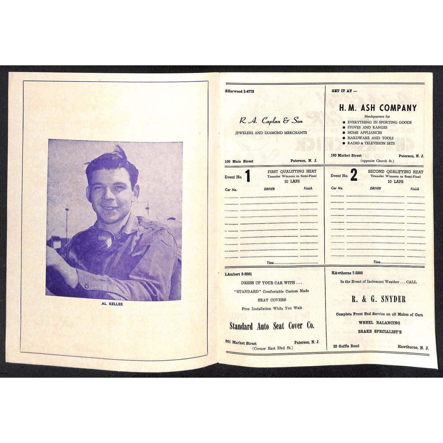 Hinchliffe Stadium ? Auto Racing Program Midget Car Al Duris & Paul Russo Scarce
