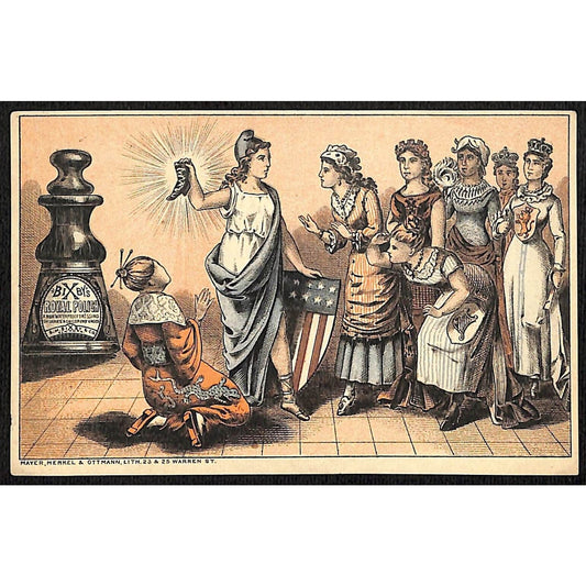 Bixby's Royal Polish Victorian Trade Card "Columbia ?" Theme U.S. Flag Shield