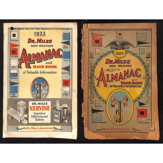 1933 Dr. Mills All Weather Almanac and Handbook 32pp & 1920 Edition in Bad Shape