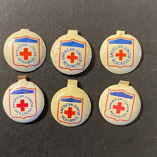 Group of 6 Small Steel American Junior Red Cross Fold Over Pins 5/8"
