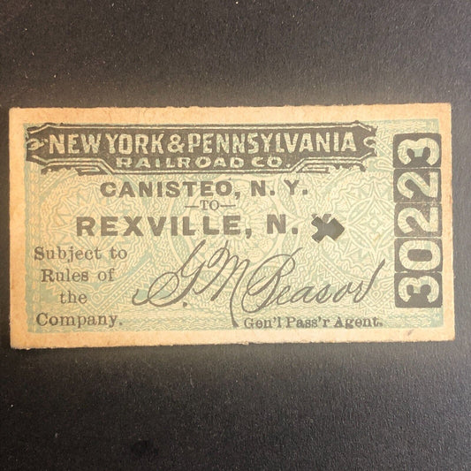 New York & Pennsylvania Railroad July 12 1917 Rexville, NY Ticket #30223