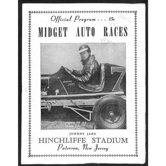 Hinchliffe Stadium Midget Auto Races 8/20/1946 Program Johnny Jars 4pp Scarce