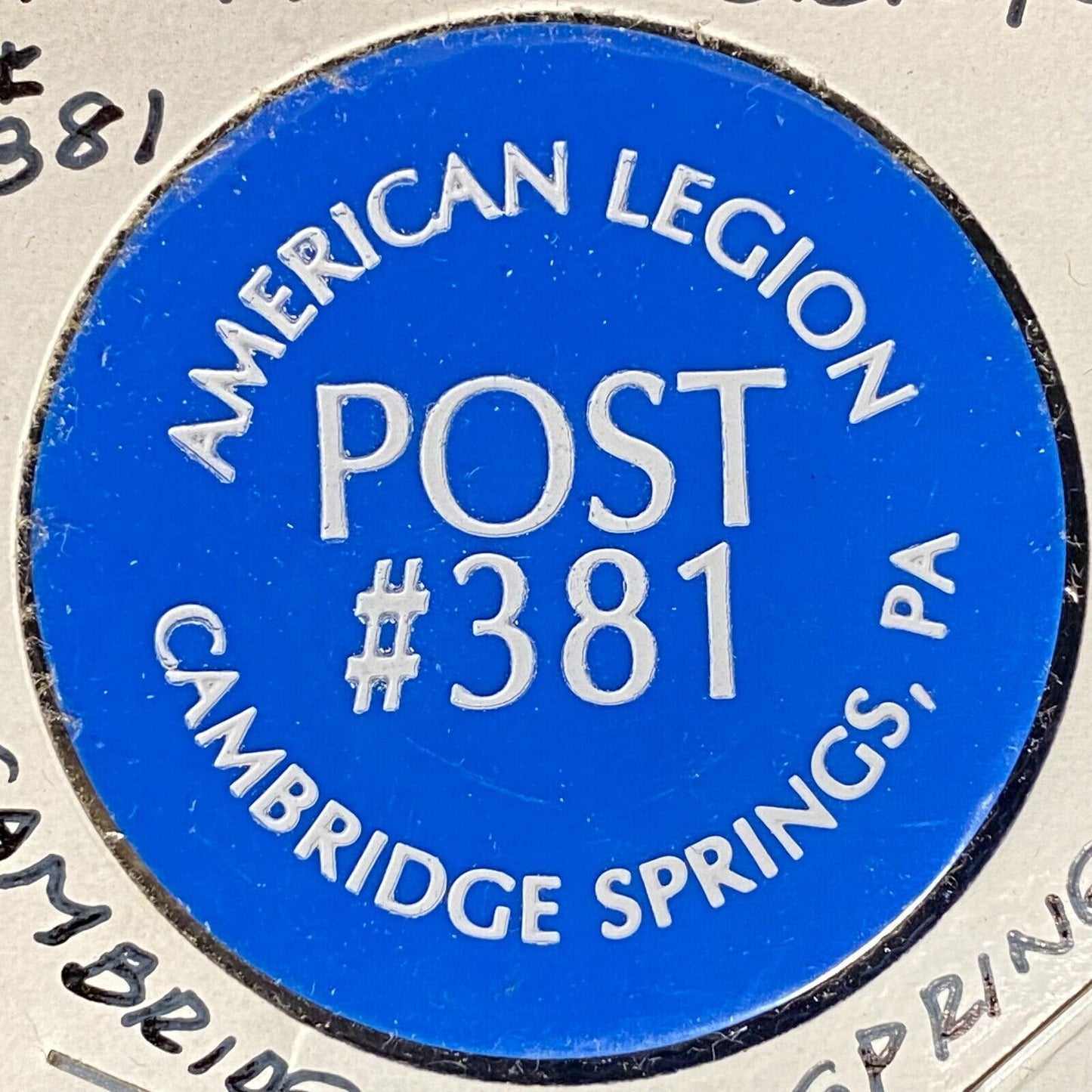 Cambridge Springs, PA Amer. Legion Post 381 Plastic Drink Token G/F "One Draft"