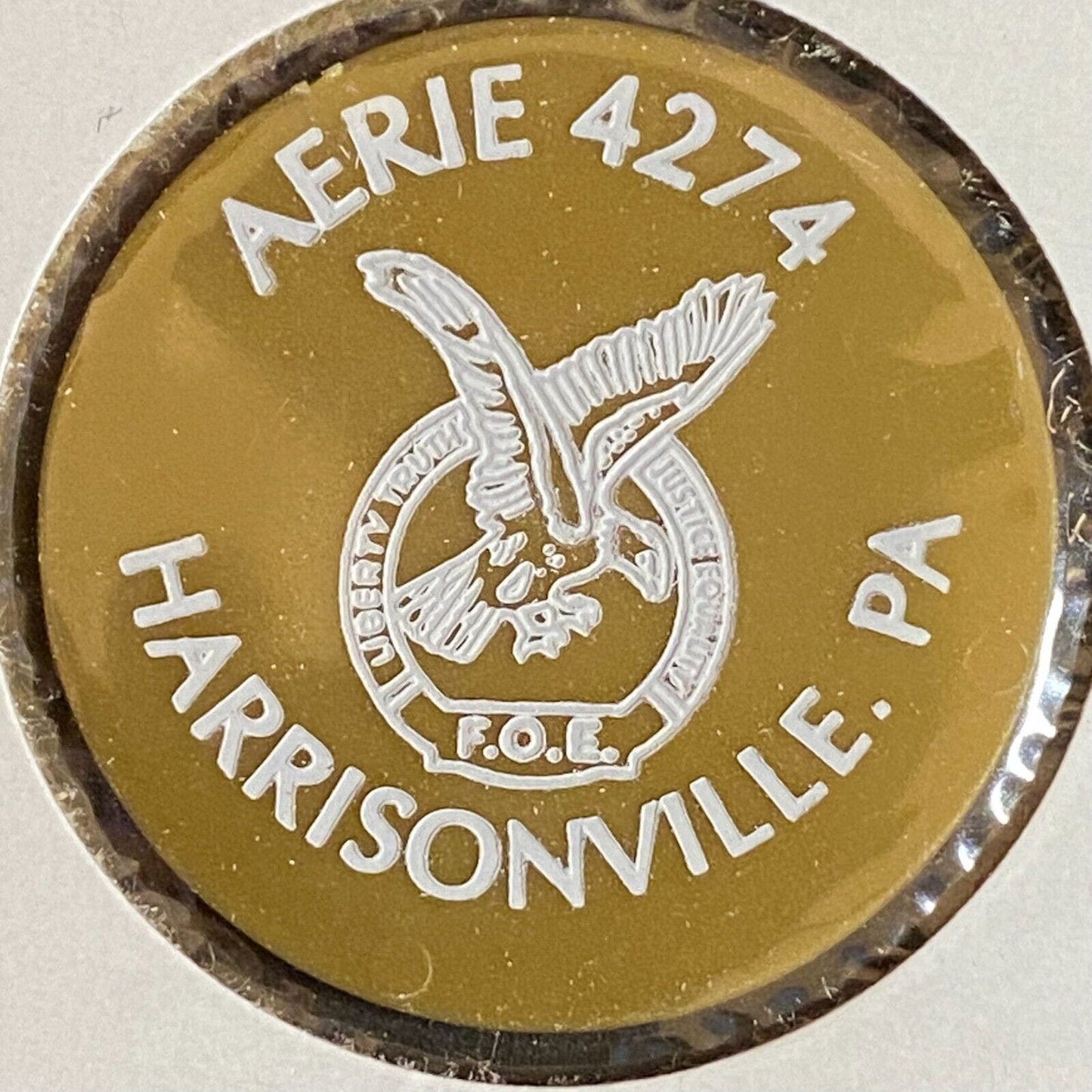 Harrisonville, F.O.E. #4274 c1970's-80's Plastic "G/F One Top Shelf" Token