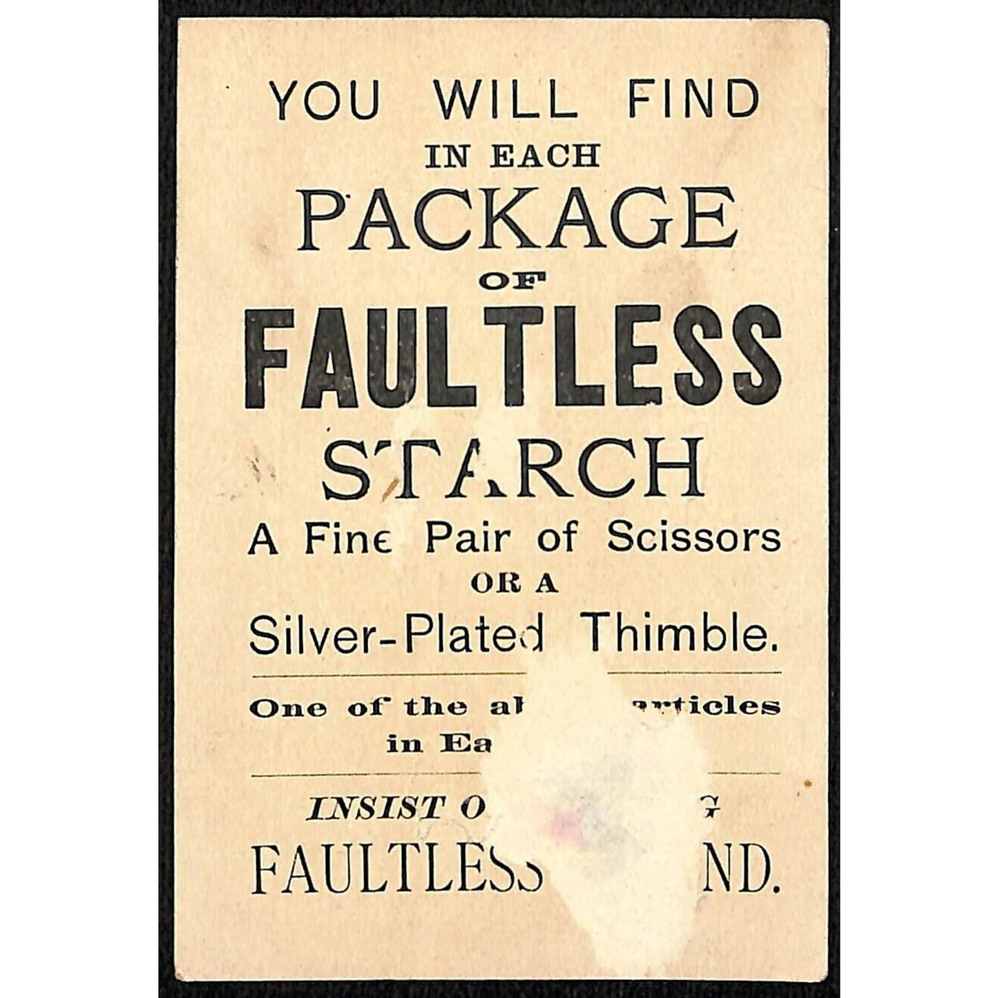 Faultless Starch Victorian Trade Card Unhappy Girl w/ Doll on the Floor