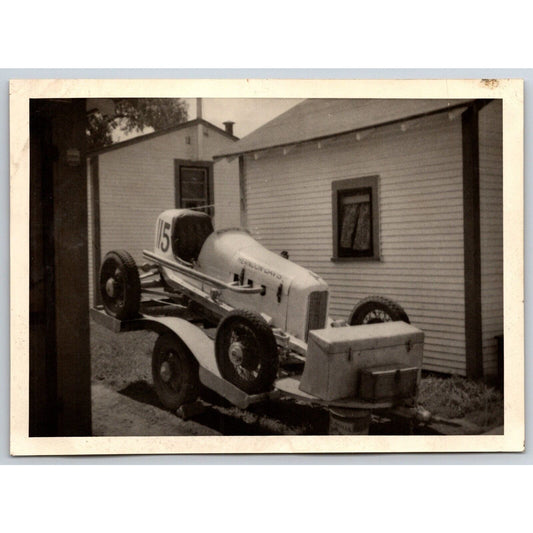 c1940's Auto Racing Car #115 on Trailer Photo 3 3/8" x 4 3/4"