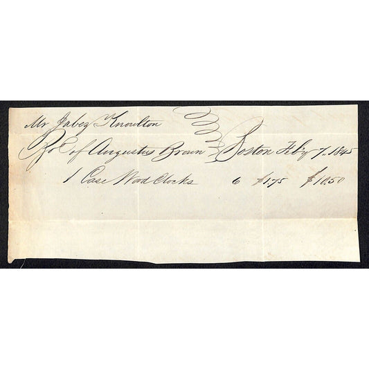 1845 Jabez Knowlton* Newburgh ME General Store Receipt for "Case of Wood Clocks"
