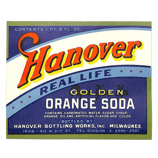 Hanover Real Life Orange Soda Paper Labels c1930's-40's Milwaukee VGC