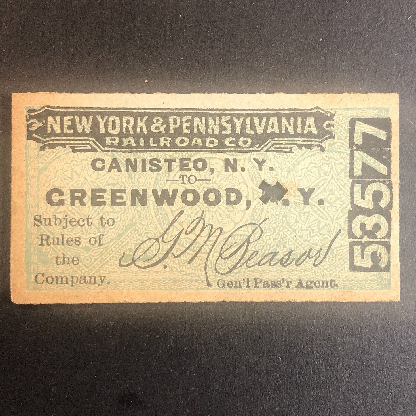 New York & Pennsylvania Railroad July 19 1917 Greenwood, NY Ticket #53577