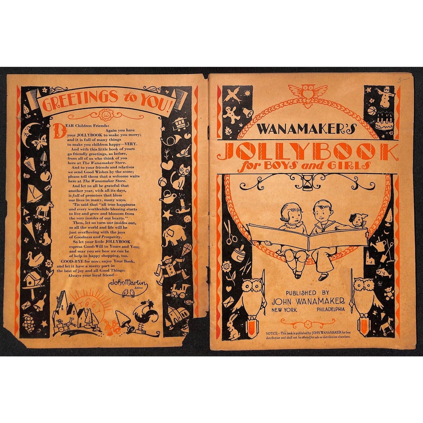 1931 Wanamaker's "Jollybook for Boys and Girls" Stories Cutouts 32pp Scarce