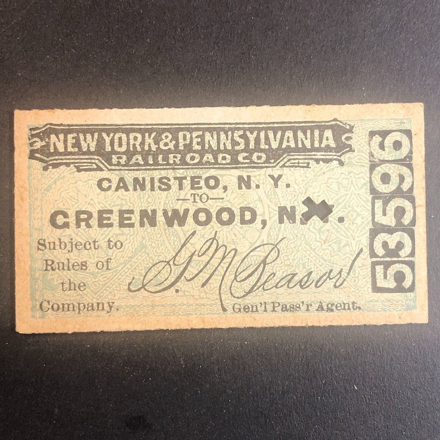 New York & Pennsylvania Railroad July 21 1917 Greenwood, NY Ticket #53596