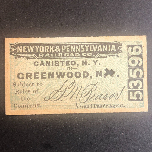 New York & Pennsylvania Railroad July 21 1917 Greenwood, NY Ticket #53596
