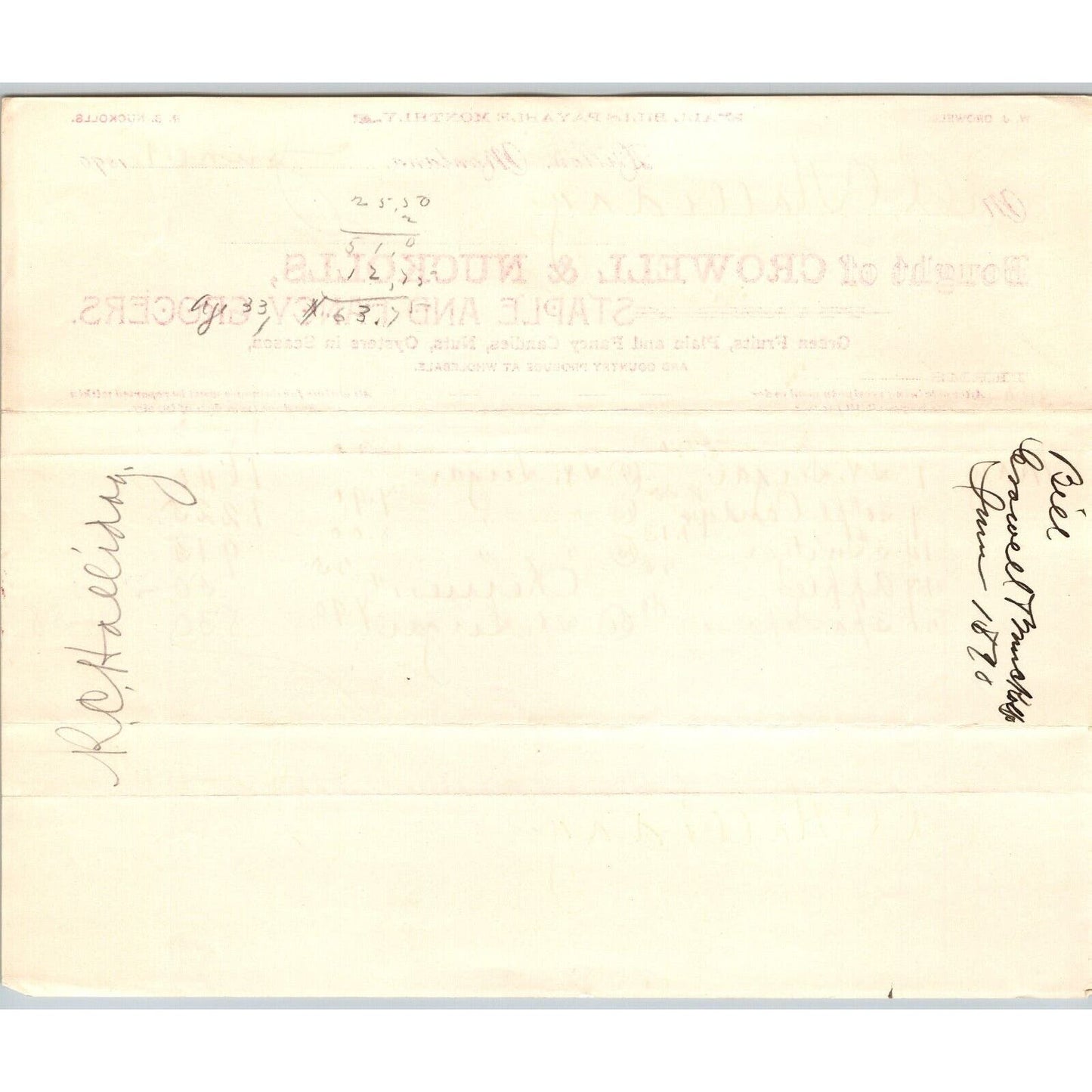 Dillon MT Crowell & Nuckolls June 1890 Billhead Fancy Groceries R.C. Halliday*