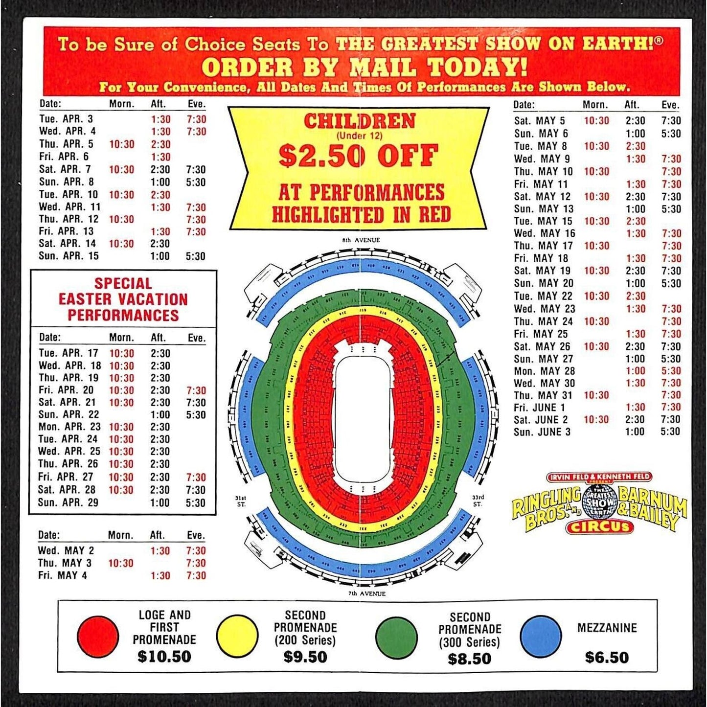 Ringling Bros. / Madison Square Garden 1984 Circular w/ Seating Chart VGC