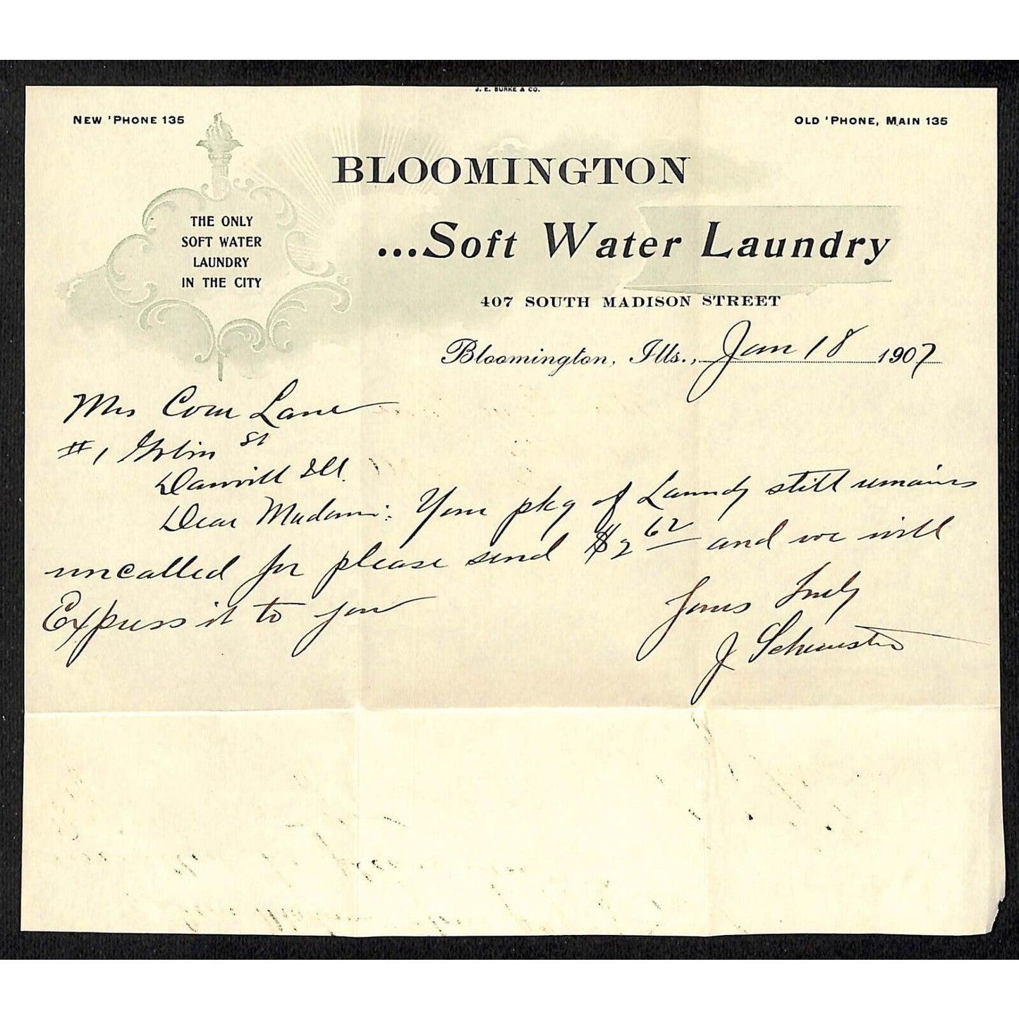 Bloomington Soft Water Laundry Illinois Letterhead ALS & Advertising Cover