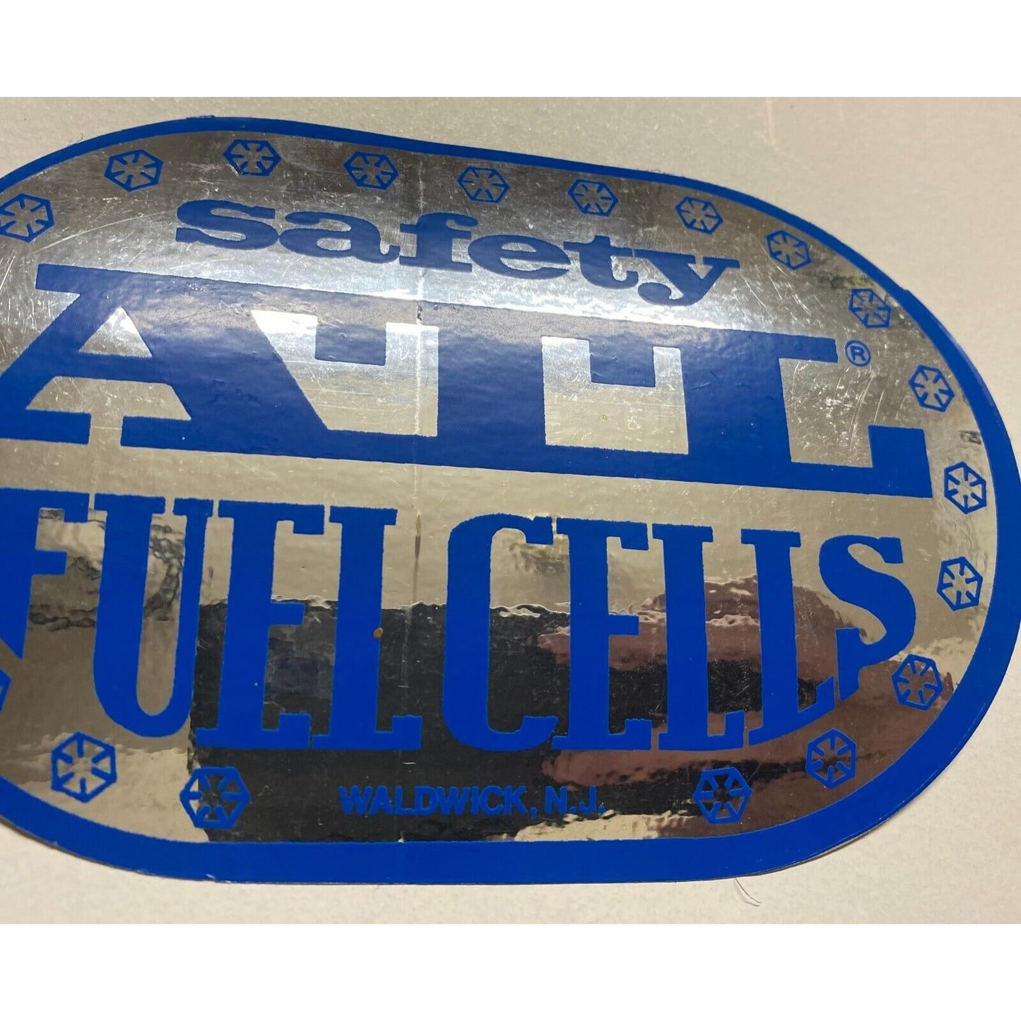 ATL Safety Fuel Cells Waldwick, NJ Original Sticker Blue & Mylar c1978 (#2)
