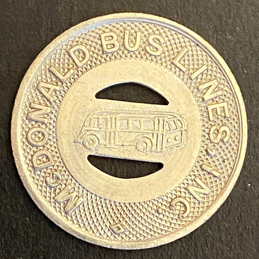 McDonald Bus Lines (Girald, OH) G/F One 15c Fare Transit Token c1948-51 23mm