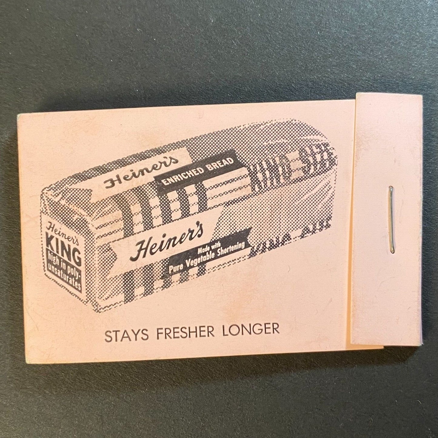 Heiner's Enriched Bread Matchbook-Style Pocket Advertising Sewing Kit c1960-80