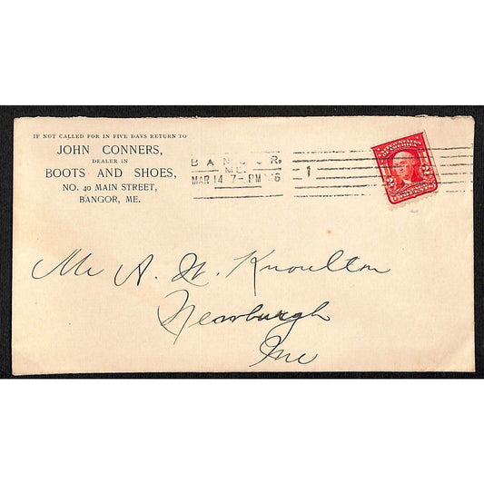 Bangor, ME John Conners Boots and Shoes 1906 Advertising Cover Envelope